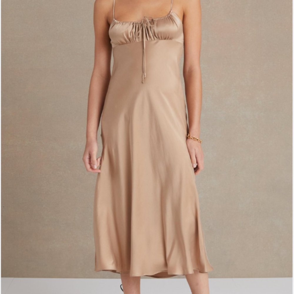 BEC + BRIDGE MARGARETA SILK MIDI DRESS - TAN (Aus Size 6)
